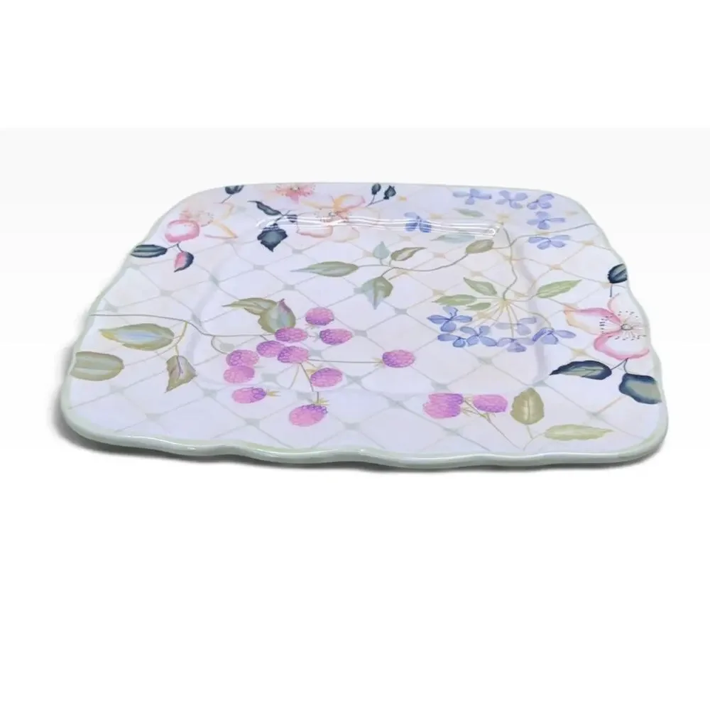 Tracy Porter Evelyn Collection 11.75 in Garden Motif Ceramic Square Plate
